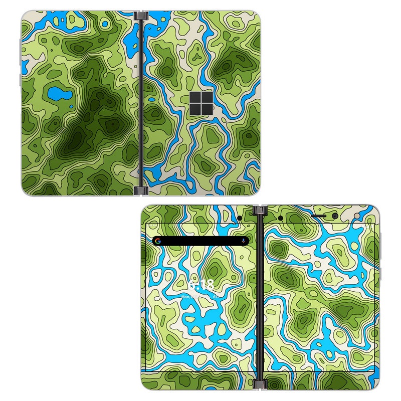 Microsoft Surface Duo Skin design of Botany, Azure, Organism, Vegetation, Aqua, Terrestrial plant, Symmetry, Electric blue, Pattern, Art, with green, blue colors