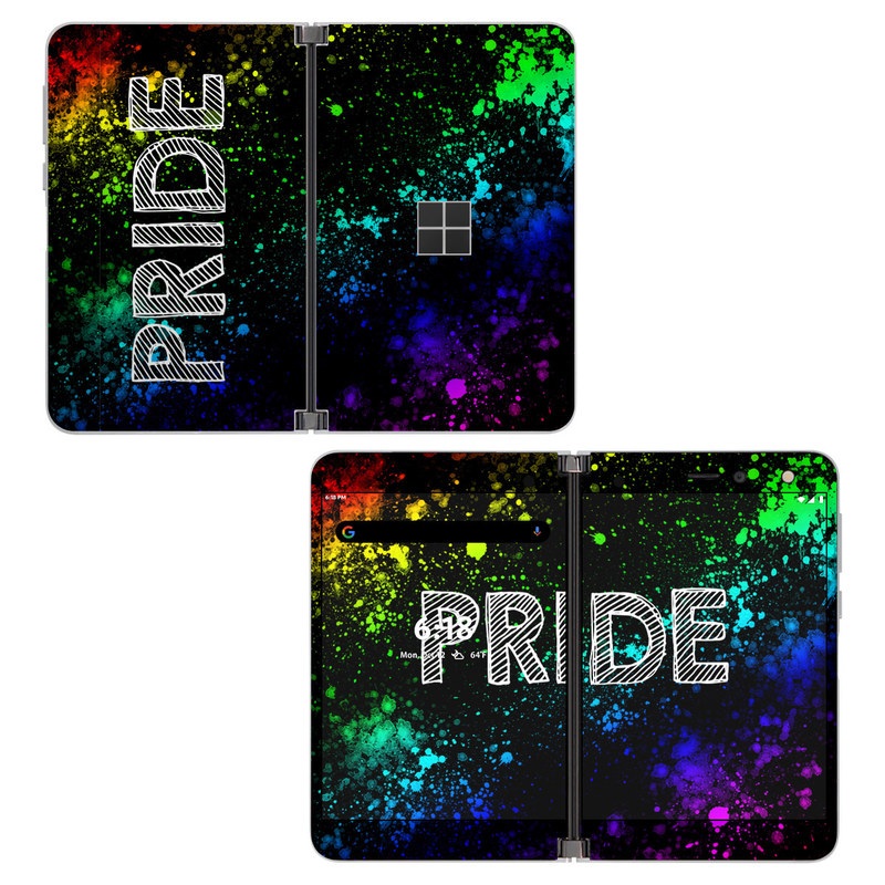 Microsoft Surface Duo Skin design of Green, Text, Graphic design, Font, Graphics, Design, Illustration, Space, Visual effect lighting, Circle, with black, white, blue, purple, green, yellow, orange, red colors