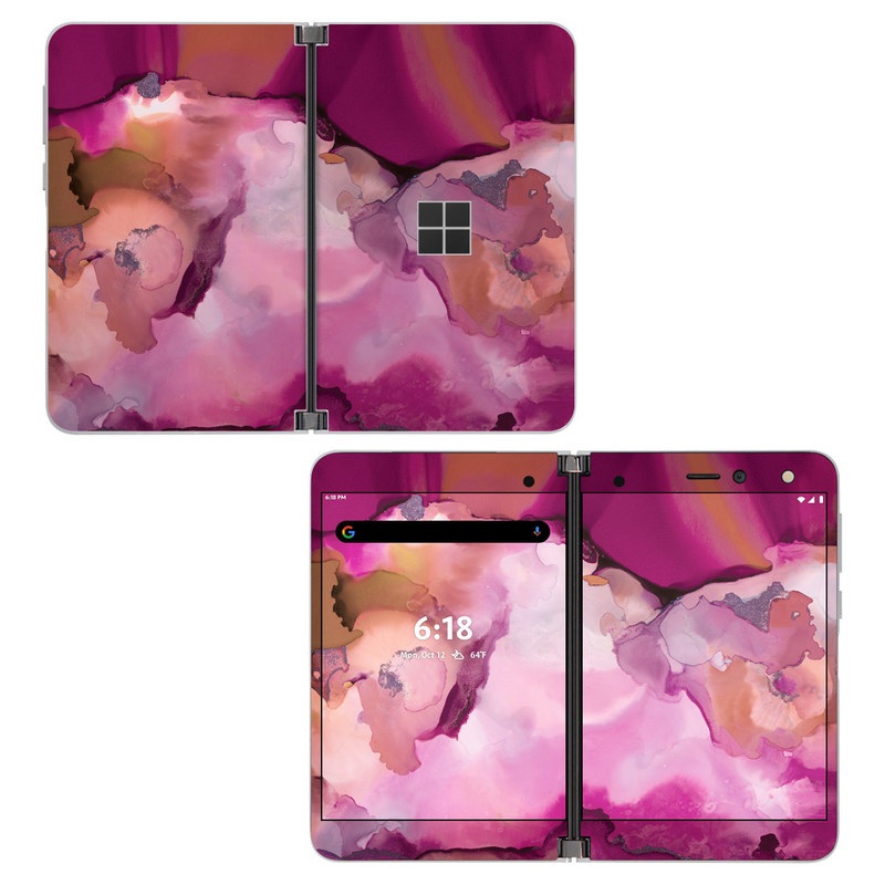 Microsoft Surface Duo Skin design of Purple, Pink, Watercolor paint, Magenta, Illustration, Art, with white, red, pink, white colors