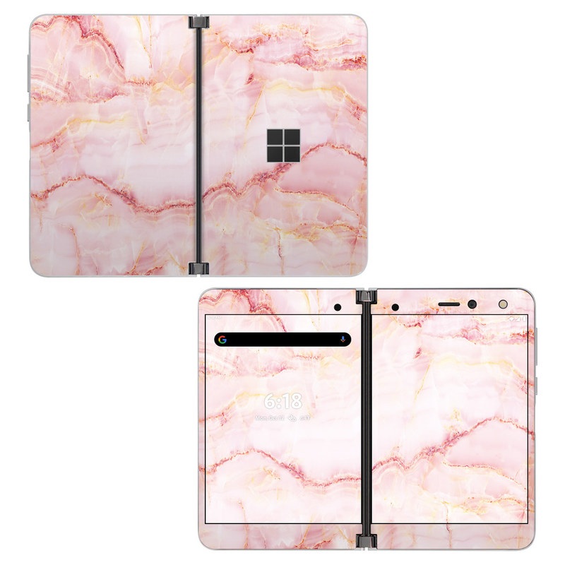 Microsoft Surface Duo Skin design of Pink, Peach, with white, pink, red, yellow, orange colors