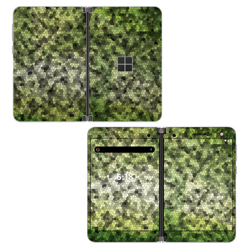 Microsoft Surface Duo Skin design of Green, Grass, Leaf, Plant, Pattern, Groundcover, with black, white, green, gray colors