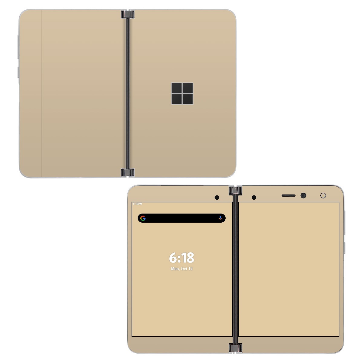 Microsoft Surface Duo Skin design of Brown, Beige, Pattern, Peach, Font, Rectangle, Event, Brand, Circle, with brown, yellow colors