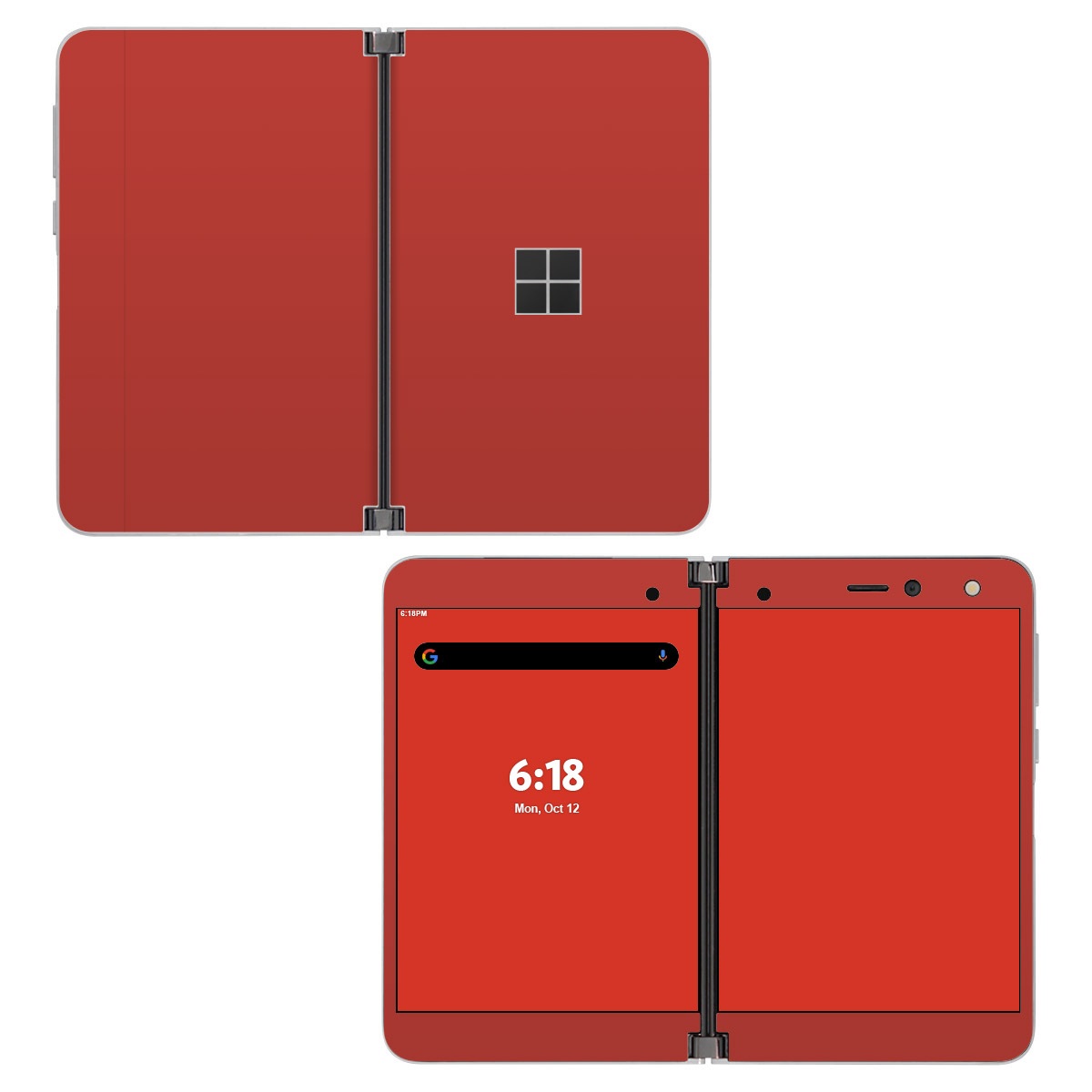 Microsoft Surface Duo Skin design of Brown, Red, Font, Magenta, Pattern, Peach, Carmine, Electric blue, Event, Tints and shades, with red, blue, purple colors