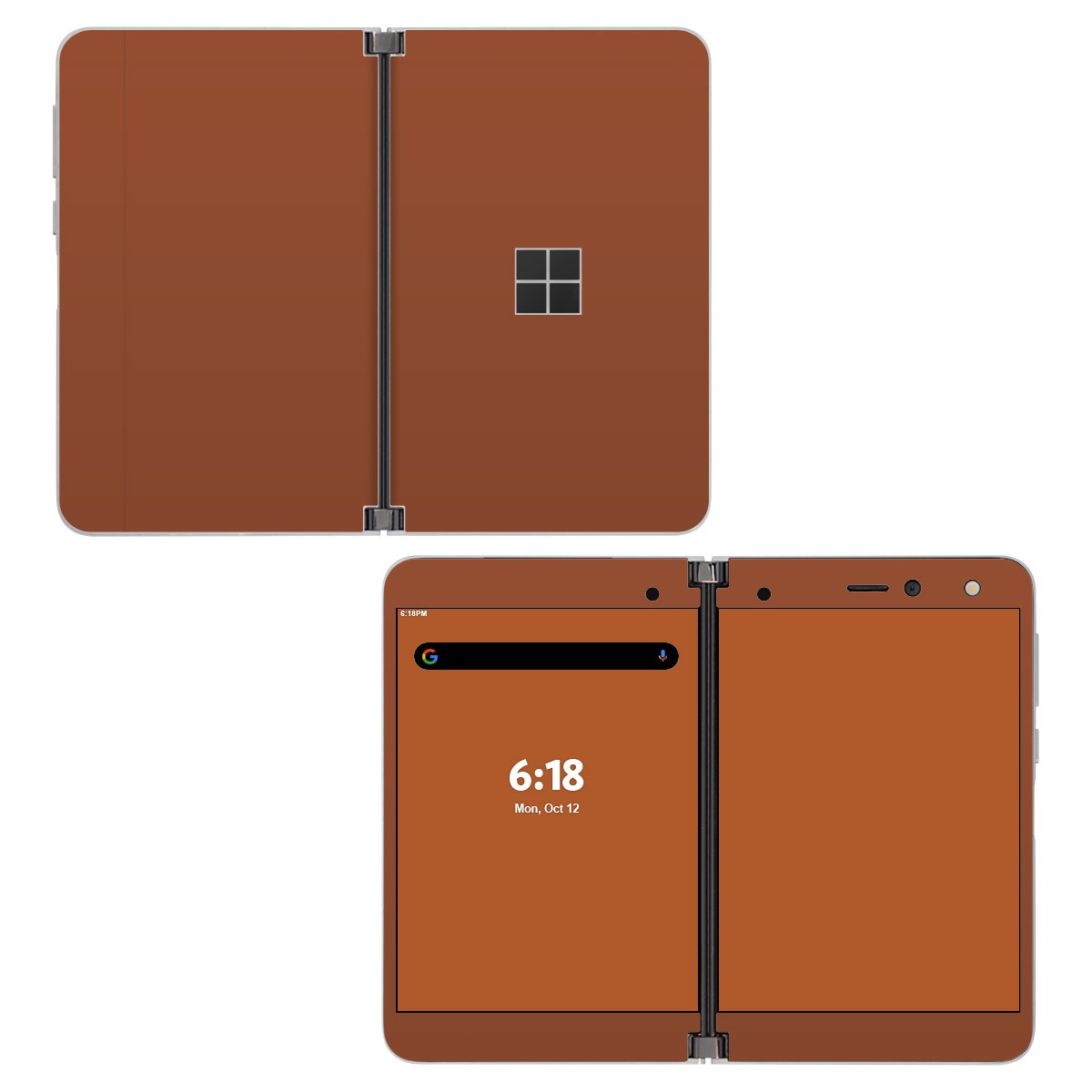 Microsoft Surface Duo Skin design of Brown, Amber, Font, Pattern, Peach, Event, Magenta, Carmine, Tints and shades, Circle, with brown, orange colors