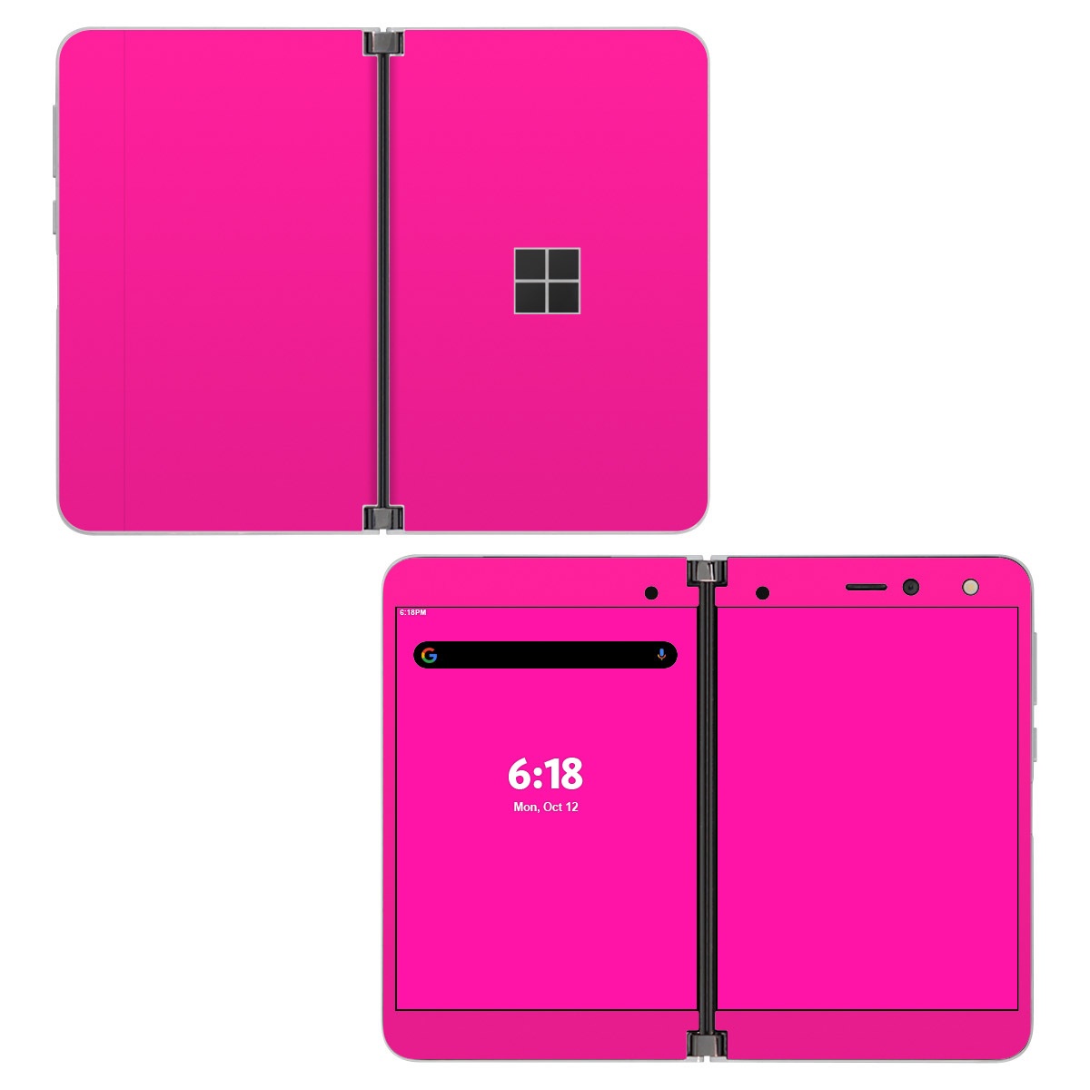 Microsoft Surface Duo Skin design of Purple, Violet, Pink, Magenta, Pattern, Electric blue, Font, Tints and shades, Carmine, Peach, with pink colors