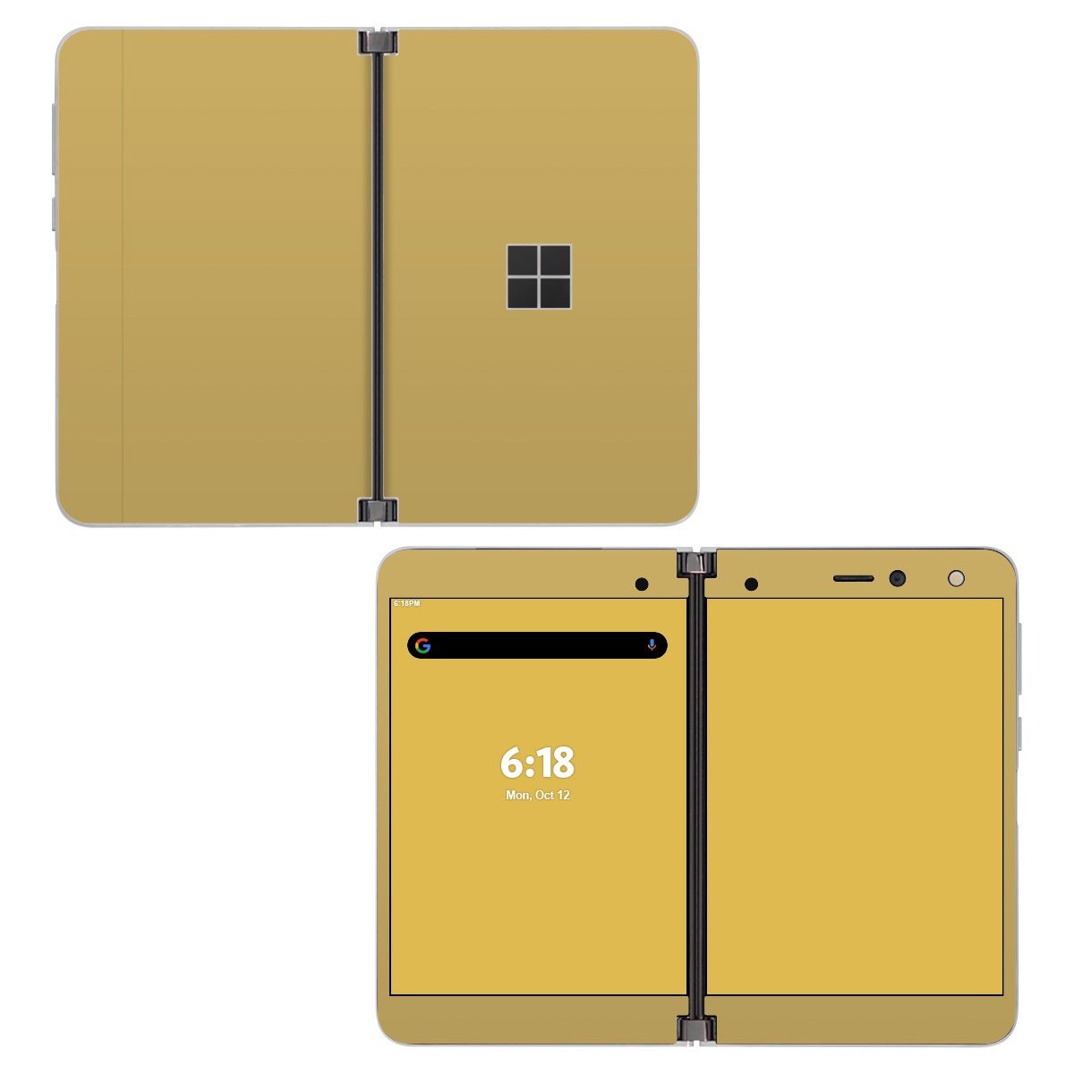 Microsoft Surface Duo Skin design of Brown, Amber, Beige, Pattern, Peach, Font, Tints and shades, Event, Rectangle, Circle, with yellow colors