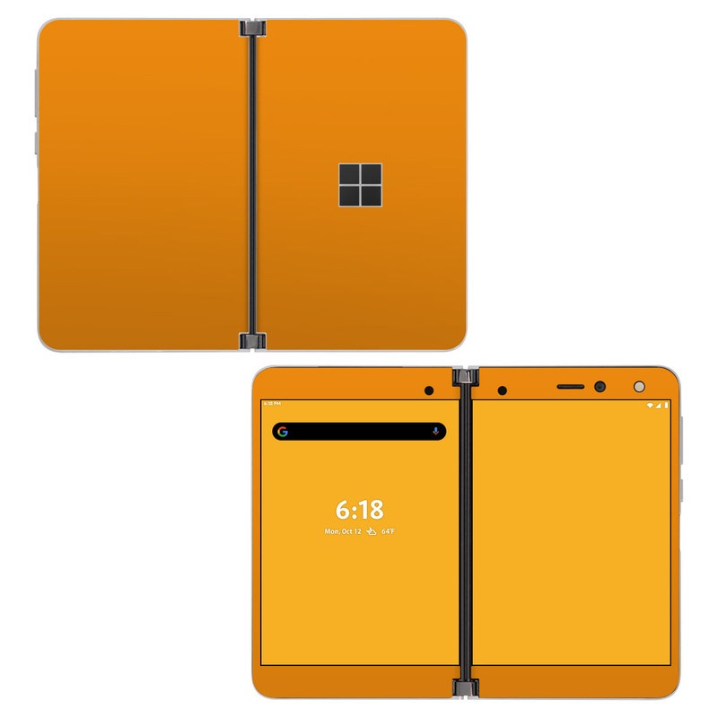 Microsoft Surface Duo Skin design of Orange, Yellow, Brown, Text, Amber, Font, Peach, with orange colors