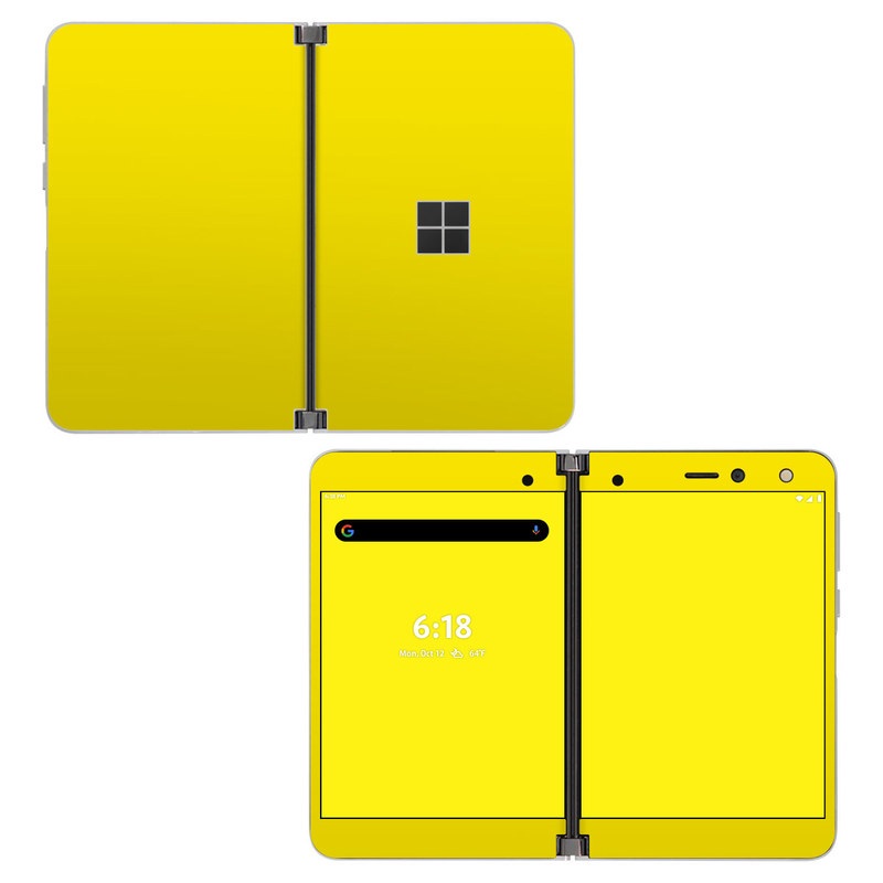 Microsoft Surface Duo Skin design of Green, Yellow, Orange, Text, Font, with yellow colors