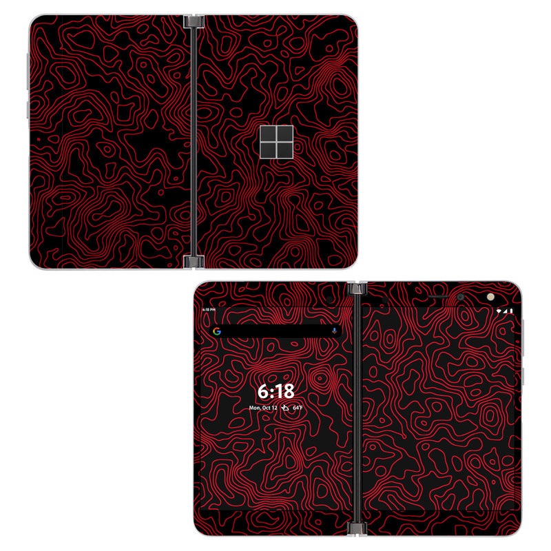 Microsoft Surface Duo Skin design of Pink, Art, Motif, Magenta, Font, Pattern, Symmetry, Rectangle, Circle, Electric blue, with black, red colors