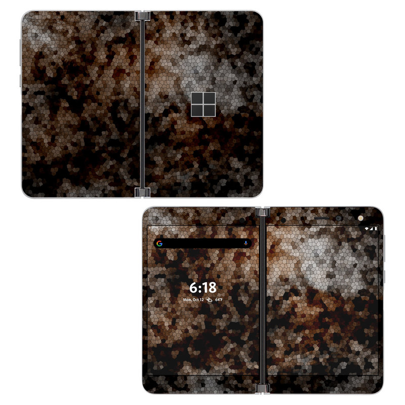 Microsoft Surface Duo Skin design of Brown, Design, Soil, Pattern, Rock, Rust, Granite, Metal, with black, white, gray, brown colors