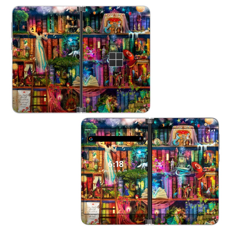 Microsoft Surface Duo Skin design of Painting, Art, Theatrical scenery, with black, red, gray, green, blue colors