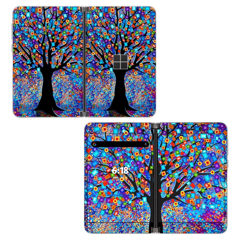 Microsoft Surface Duo Skin design of Psychedelic art, Modern art, Art, with black, blue, red, orange, yellow, green, purple colors