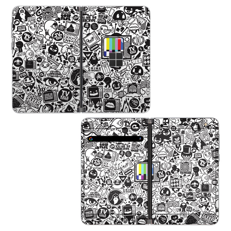 Microsoft Surface Duo Skin design of Pattern, Drawing, Doodle, Design, Visual arts, Font, Black-and-white, Monochrome, Illustration, Art, with gray, black, white colors