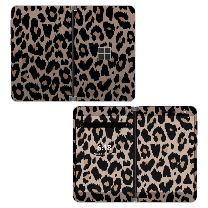 Microsoft Surface Duo Skin design of Pattern, Brown, Fur, Design, Textile, Monochrome, Fawn, with black, gray, red, green colors