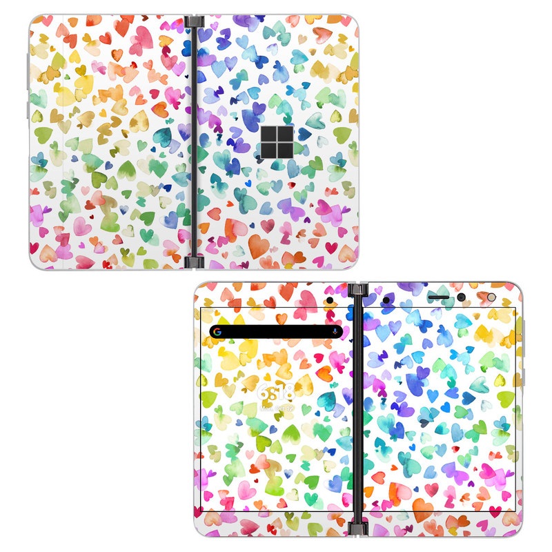 Microsoft Surface Duo Skin design of Colorfulness, Art, Line, Creative arts, Pattern, Circle, Font, Visual arts, Magenta, Painting, with white, blue, green, red, pink, orange, yellow, purple colors