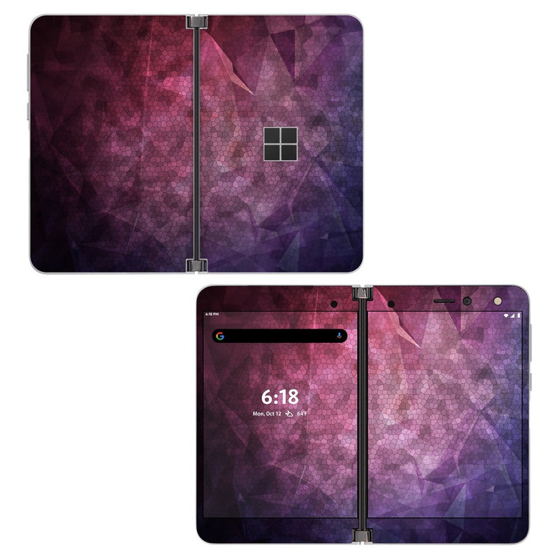 Microsoft Surface Duo Skin design of Purple, Sky, Red, Violet, Pink, Pattern, Design, Triangle, Line, Magenta, with black, red, purple, pink, white colors