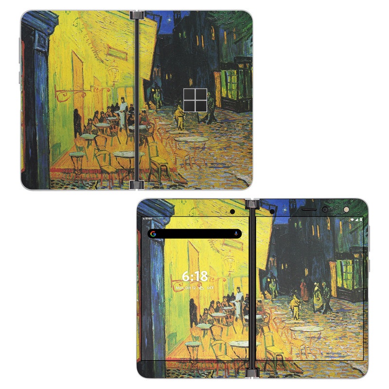 Microsoft Surface Duo Skin design of Painting, Art, Yellow, Watercolor paint, Illustration, Modern art, Visual arts, Street, Infrastructure, Tree, with green, black, blue, gray, red colors