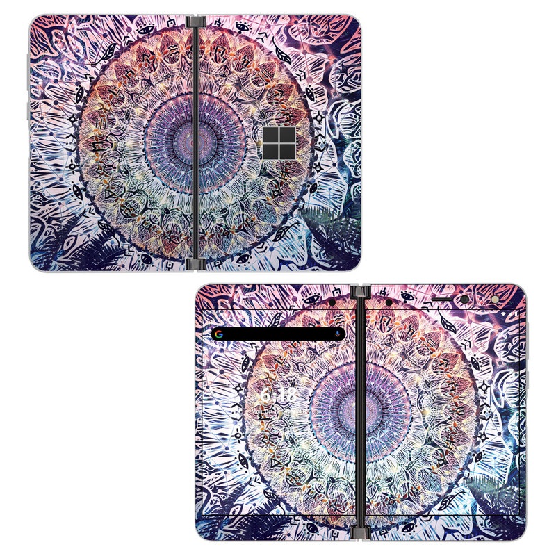 Microsoft Surface Duo Skin design of Tapestry, Pattern, Art, Close-up, Circle, Fractal art, Textile, Eye, Design, Kaleidoscope, with blue, red, yellow, purple, green colors