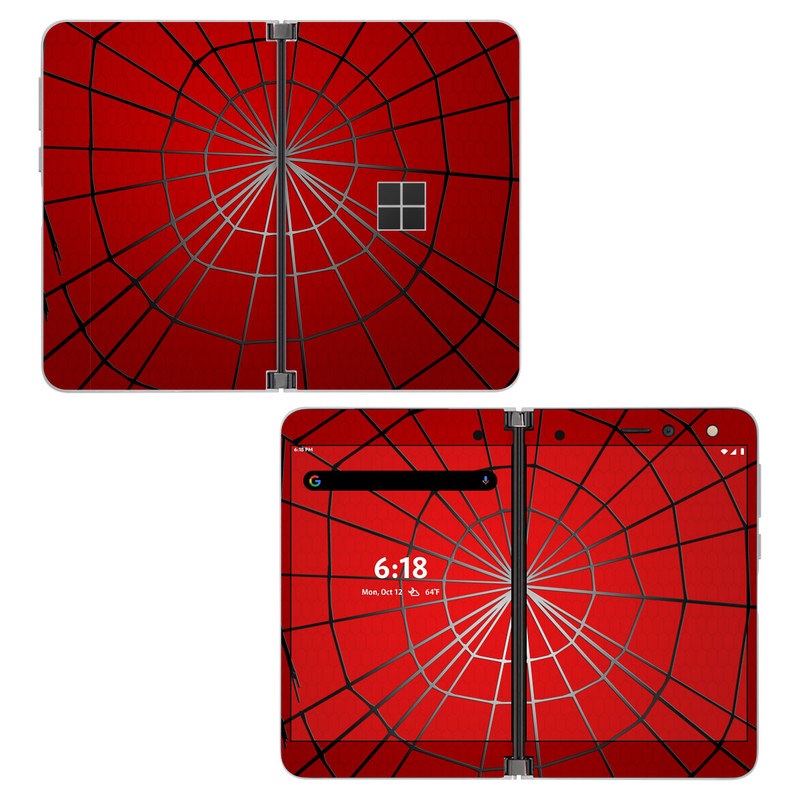 Microsoft Surface Duo Skin design of Red, Symmetry, Circle, Pattern, Line, with red, black, gray colors