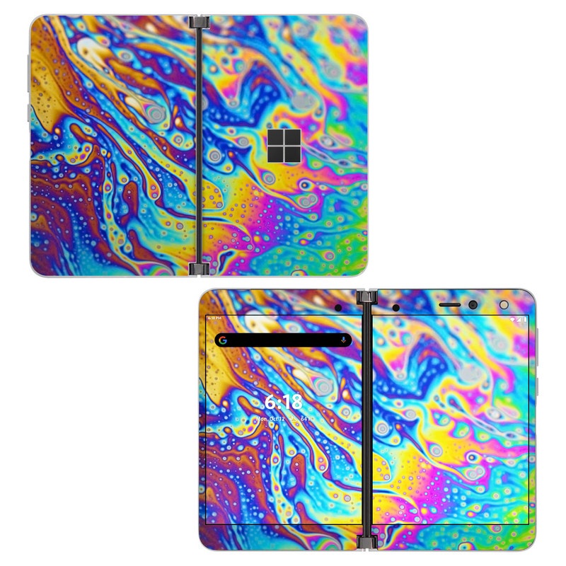 Microsoft Surface Duo Skin design of Psychedelic art, Blue, Pattern, Art, Visual arts, Water, Organism, Colorfulness, Design, Textile with gray, blue, orange, purple, green colors