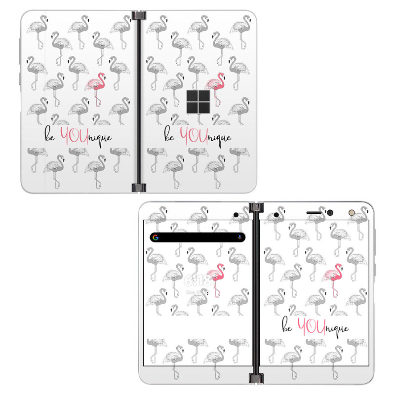 Microsoft Surface Duo Skin design of White, Organism, Mushroom, Line, Font, Bird, Art, Illustration, Pattern, Line art, with white, black, pink, gray colors