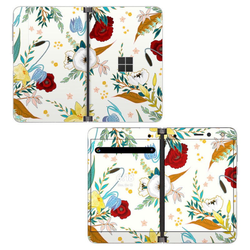 Microsoft Surface Duo Skin design of Floral design, Pattern, Wrapping paper, Botany, Design, Flower, Wallpaper, Plant, Clip art, Pedicel, with white, blue, red, yellow, pink, orange colors