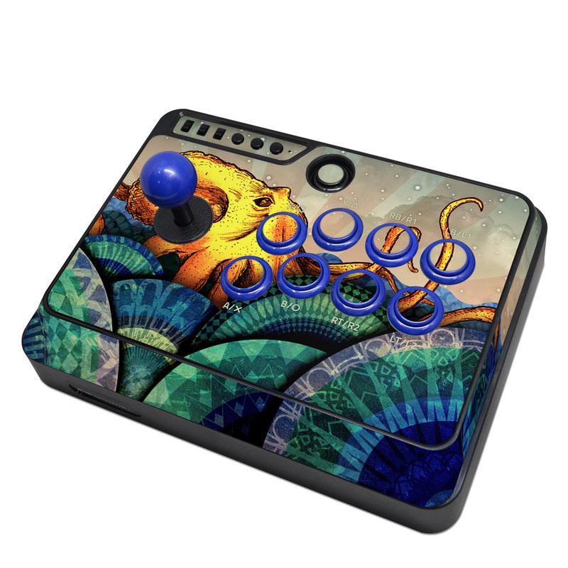 Mayflash Arcade Fightstick F300 Skin design of Illustration, Fractal art, Art, Cg artwork, Sky, Organism, Psychedelic art, Graphic design, Graphics, Octopus, with black, gray, blue, green, red colors