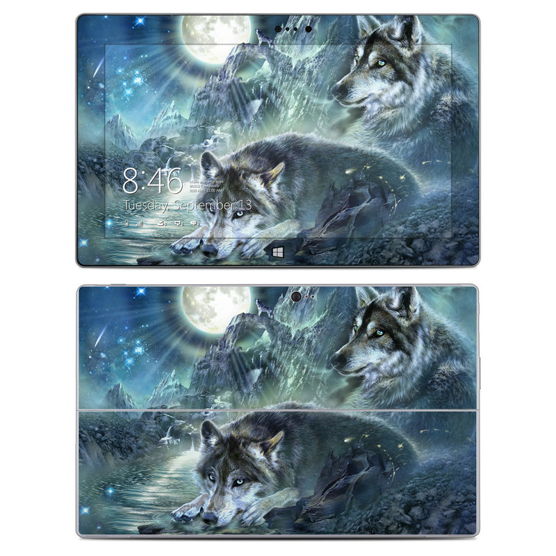 Microsoft Surface 2 RT Skin design of Cg artwork, Fictional character, Darkness, Werewolf, Illustration, Wolf, Mythical creature, Graphic design, Dragon, Mythology, with black, blue, gray, white colors