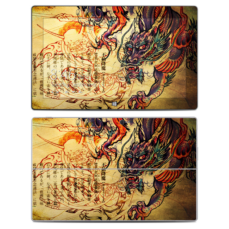 Microsoft Surface 2 RT Skin design of Illustration, Fictional character, Art, Demon, Drawing, Visual arts, Dragon, Supernatural creature, Mythical creature, Mythology, with black, green, red, gray, pink, orange colors