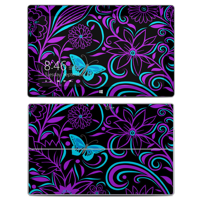 Microsoft Surface 2 RT Skin design of Pattern, Purple, Violet, Turquoise, Teal, Design, Floral design, Visual arts, Magenta, Motif, with black, purple, blue colors