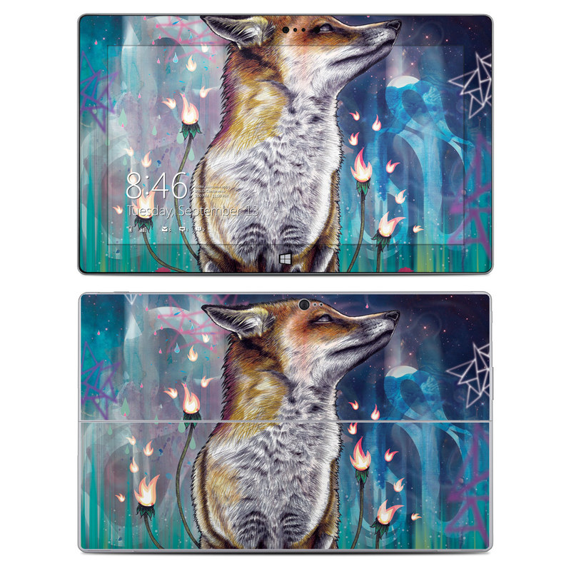 Microsoft Surface 2 RT Skin design of Red fox, Art, Wildlife, Canidae, Illustration, Fox, Carnivore, Painting, Dhole, Red wolf, with black, gray, blue, red, green colors