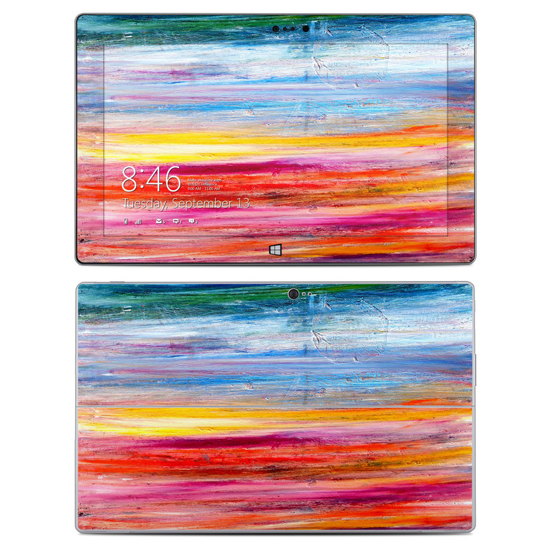Microsoft Surface 2 RT Skin design of Sky, Painting, Acrylic paint, Modern art, Watercolor paint, Art, Horizon, Paint, Visual arts, Wave, with gray, blue, red, black, pink colors