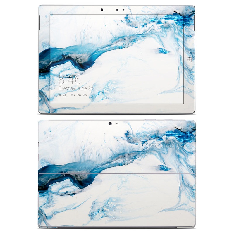 Microsoft Surface 3 Skin design of Glacial landform, Blue, Water, Glacier, Sky, Arctic, Ice cap, Watercolor paint, Drawing, Art with white, blue, black colors