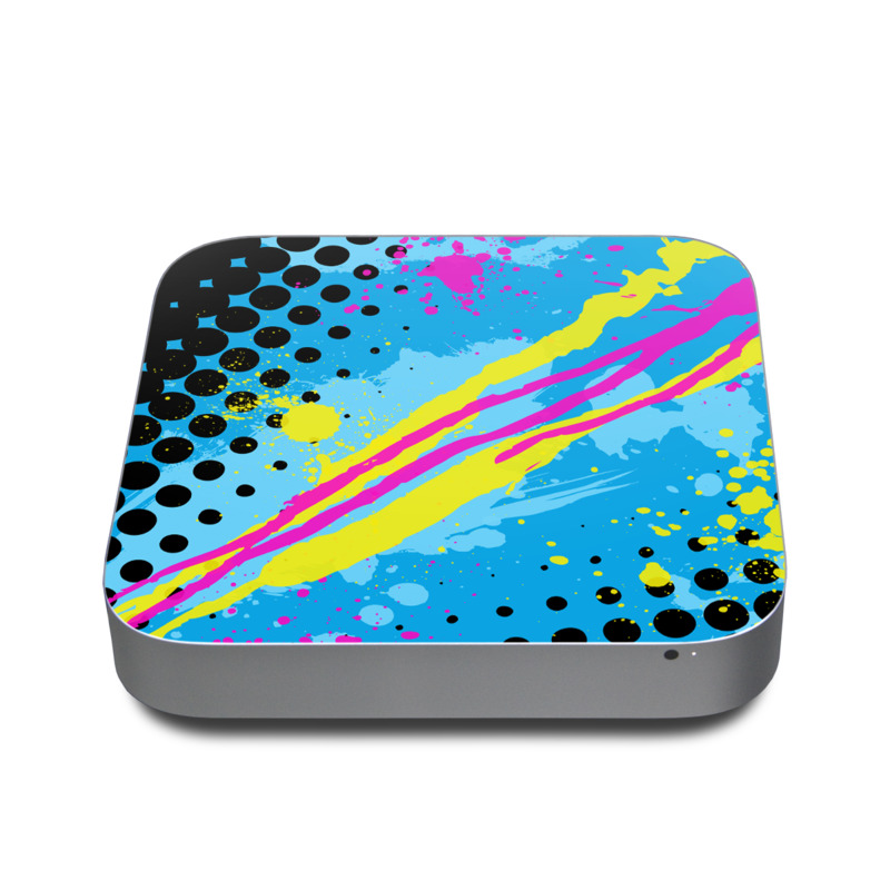 Apple Mac mini Skin design of Blue, Colorfulness, Graphic design, Pattern, Water, Line, Design, Graphics, Illustration, Visual arts, with blue, black, yellow, pink colors