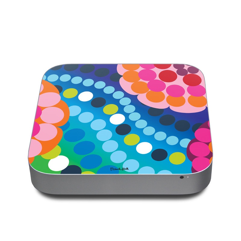 Apple Mac mini Skin design of Pattern, Circle, Orange, Colorfulness, Design, Line, Polka dot, Graphic design, Graphics, Heart, with blue, green, pink, orange, purple colors