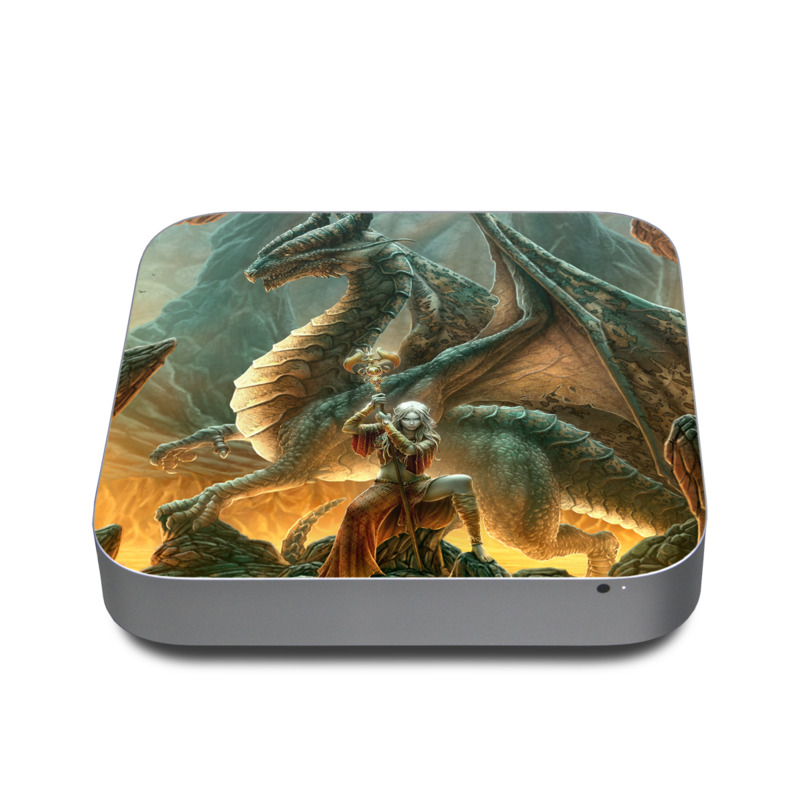 Apple Mac mini Skin design of Dragon, Cg artwork, Mythology, Fictional character, Mythical creature, Art, Illustration, Cryptid, Sculpture, Demon, with black, green, red, gray, blue colors