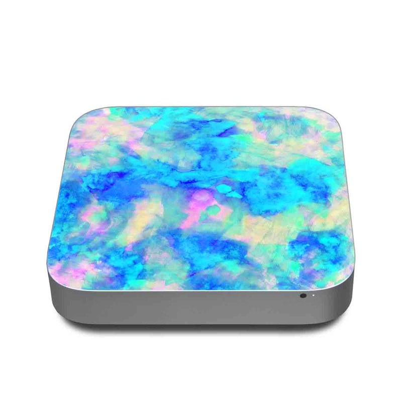 Apple Mac mini Skin design of Blue, Turquoise, Aqua, Pattern, Dye, Design, Sky, Electric blue, Art, Watercolor paint, with blue, purple colors