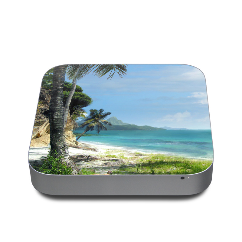 Apple Mac mini Skin design of Body of water, Tropics, Nature, Natural landscape, Shore, Coast, Caribbean, Sea, Tree, Beach, with gray, black, blue, green colors