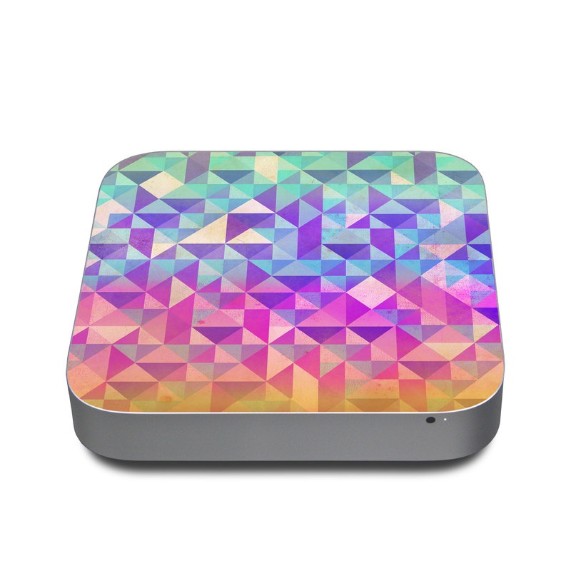 Apple Mac mini Skin design of Pattern, Purple, Triangle, Violet, Magenta, Line, Design, Symmetry, Psychedelic art, with gray, purple, green, blue, pink colors