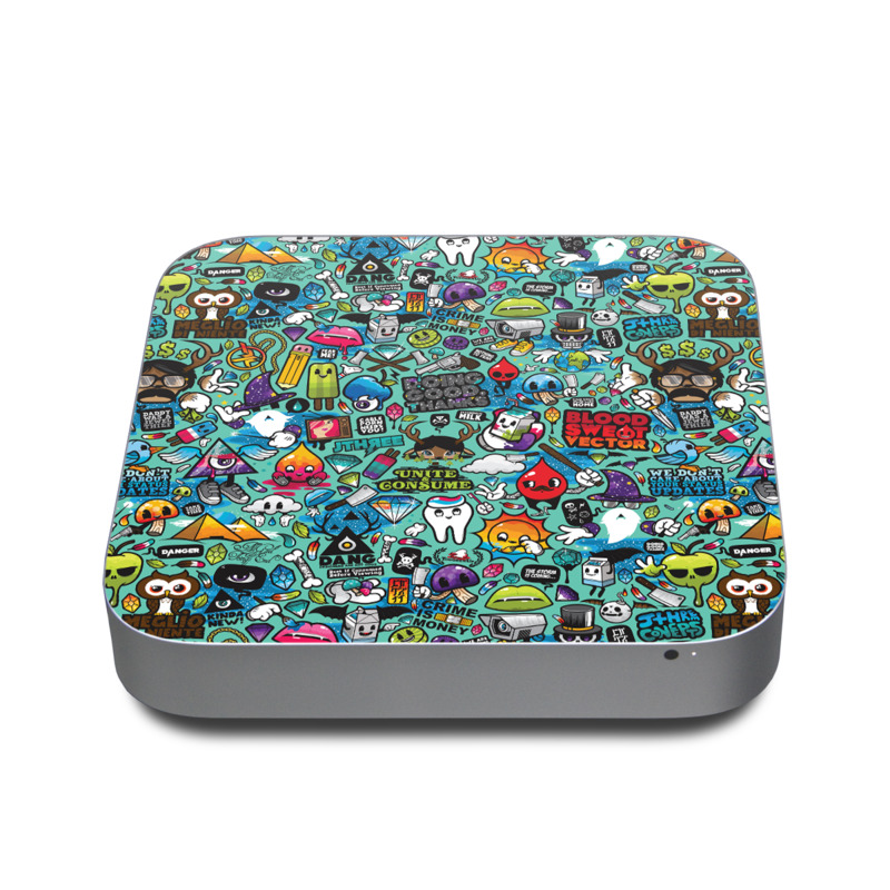 Apple Mac mini Skin design of Cartoon, Art, Pattern, Design, Illustration, Visual arts, Doodle, Psychedelic art, with black, blue, gray, red, green colors