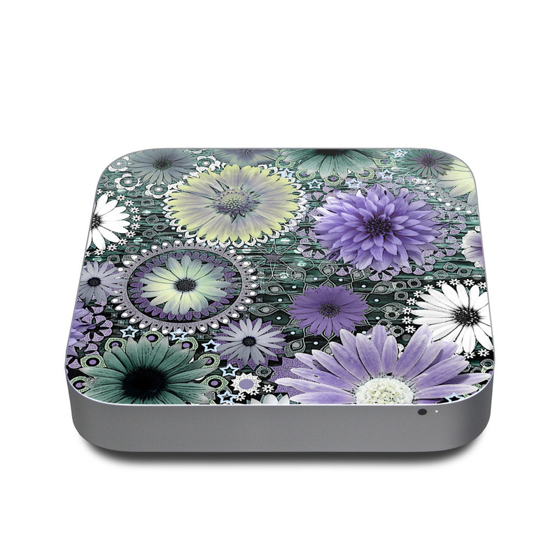Apple Mac mini Skin design of Purple, Flower, african daisy, Pericallis, Plant, Violet, Lavender, Botany, Petal, Pattern, with gray, black, blue, purple, white colors