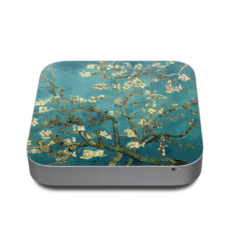 Apple Mac mini Skin design of Tree, Branch, Plant, Flower, Blossom, Spring, Woody plant, Perennial plant, with blue, black, gray, green colors