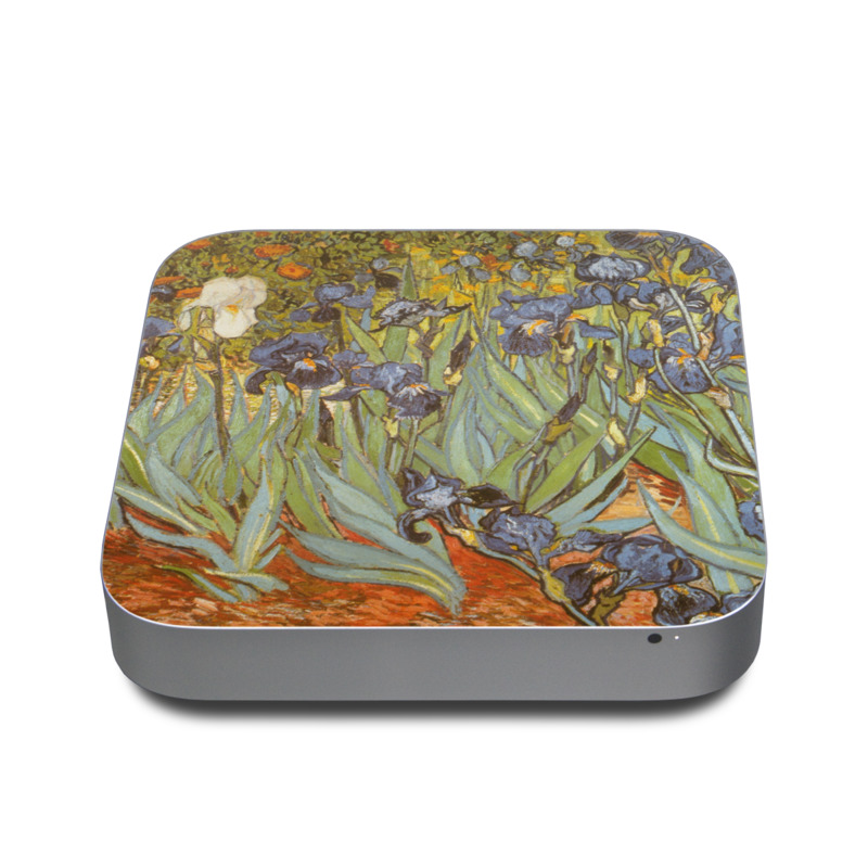 Apple Mac mini Skin design of Painting, Plant, Art, Flower, Iris, Modern art, Perennial plant, with gray, green, black, red, blue colors