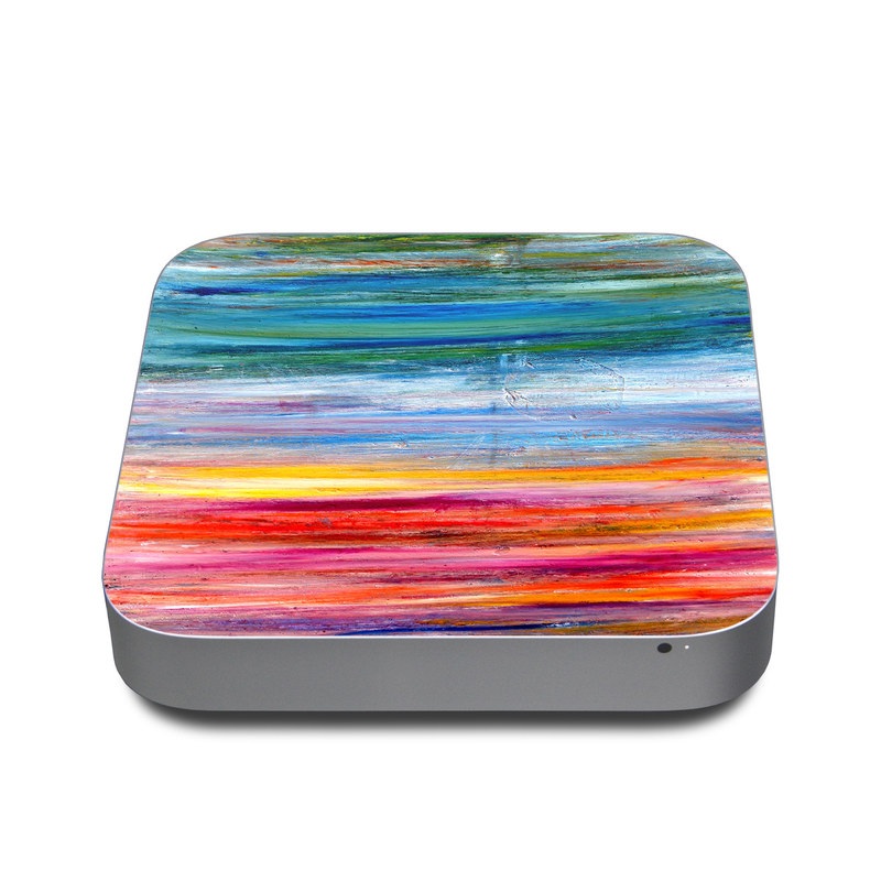 Apple Mac mini Skin design of Sky, Painting, Acrylic paint, Modern art, Watercolor paint, Art, Horizon, Paint, Visual arts, Wave, with gray, blue, red, black, pink colors