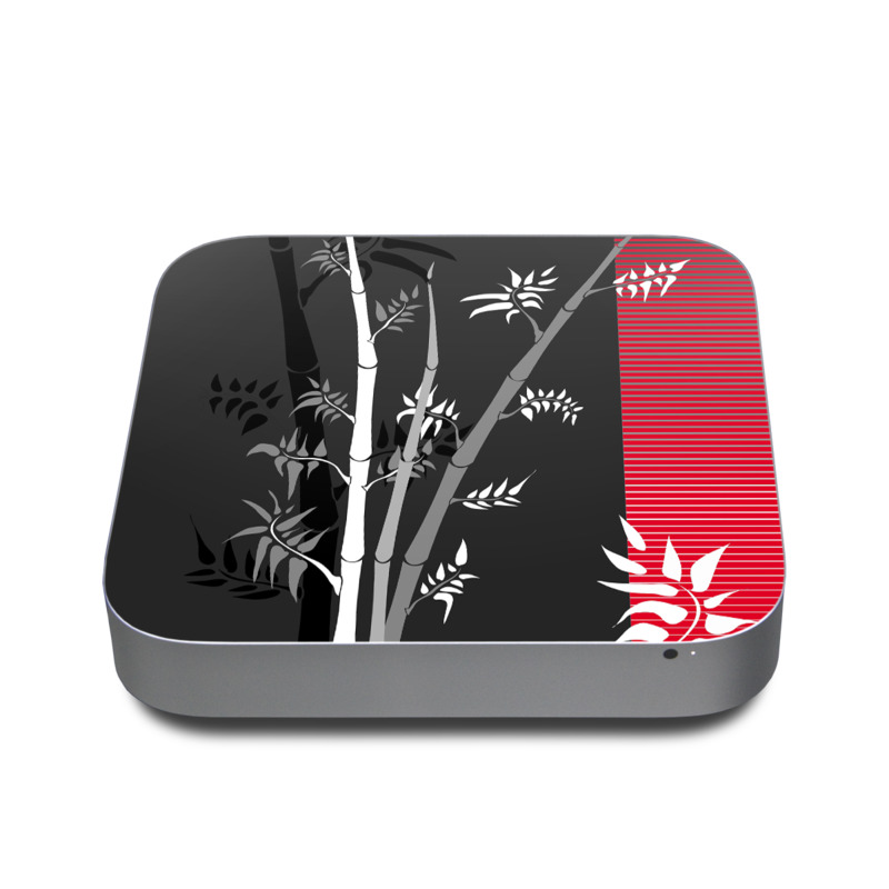 Apple Mac mini Skin design of Tree, Branch, Plant, Graphic design, Bamboo, Illustration, Plant stem, Black-and-white, with black, red, gray, white colors