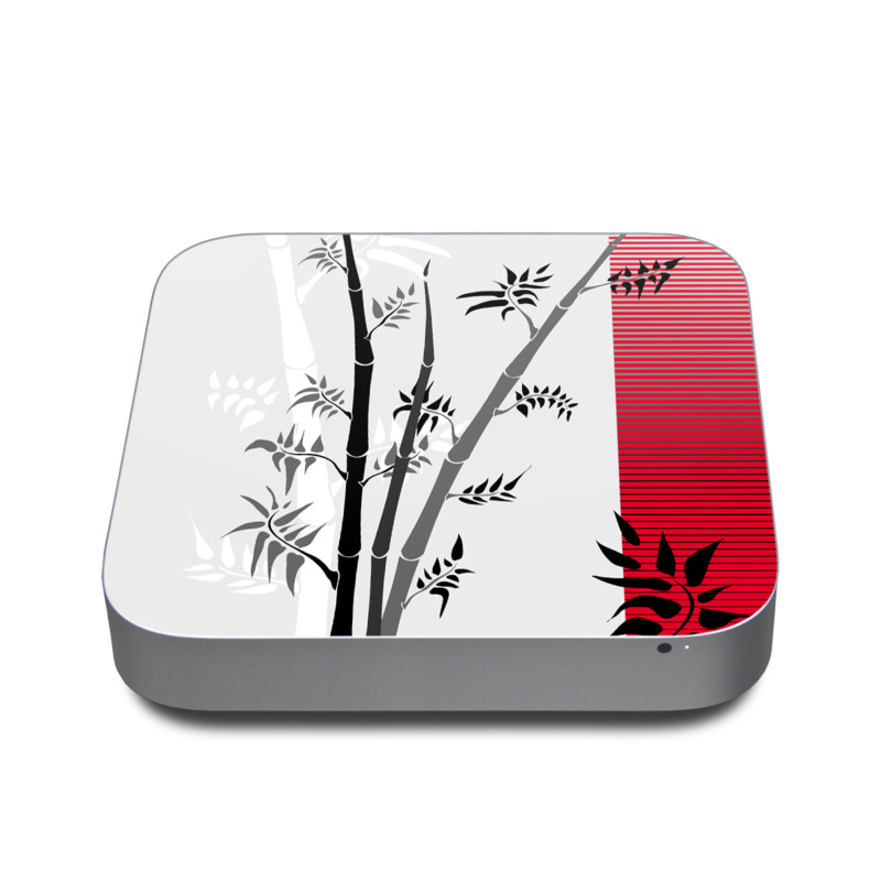 Apple Mac mini Skin design of Botany, Plant, Branch, Plant stem, Tree, Bamboo, Pedicel, Black-and-white, Flower, Twig, with gray, red, black, white colors