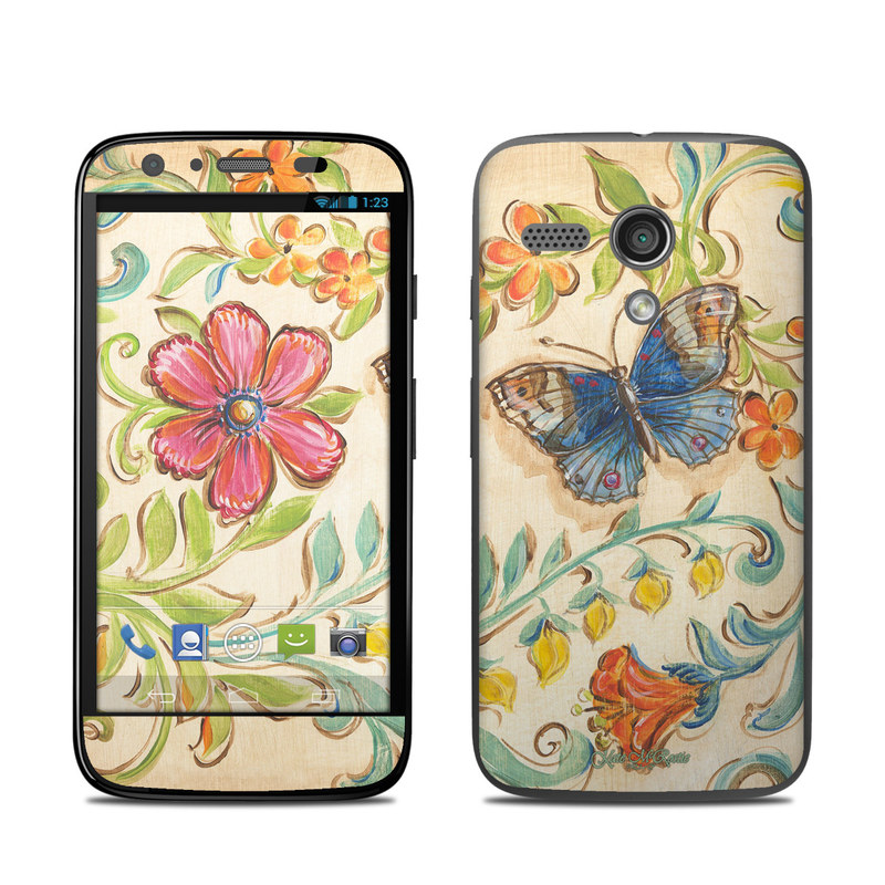 Motorola Moto G Skin design of Butterfly, Moths and butterflies, Insect, Pollinator, Plant, Pattern, Watercolor paint, Wildflower, Visual arts, Brush-footed butterfly, with gray, pink, green, red, orange, blue colors
