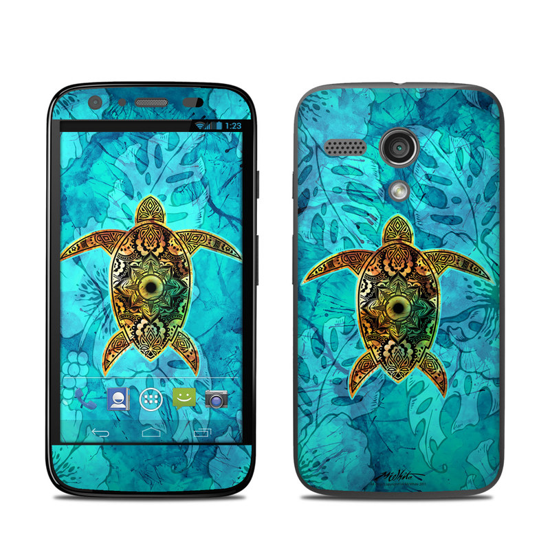 Motorola Moto G Skin design of Sea turtle, Green sea turtle, Turtle, Hawksbill sea turtle, Tortoise, Reptile, Loggerhead sea turtle, Illustration, Art, Pattern, with blue, black, green, gray, red colors