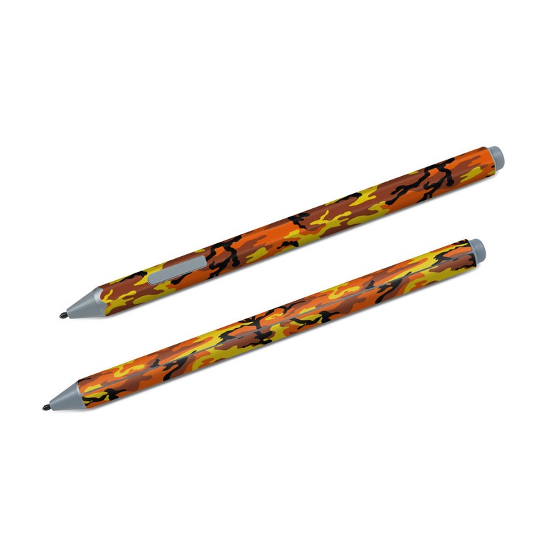 Microsoft Surface Pen Skin design of Military camouflage, Orange, Pattern, Camouflage, Yellow, Brown, Uniform, Design, Tree, Wildlife, with red, green, black colors