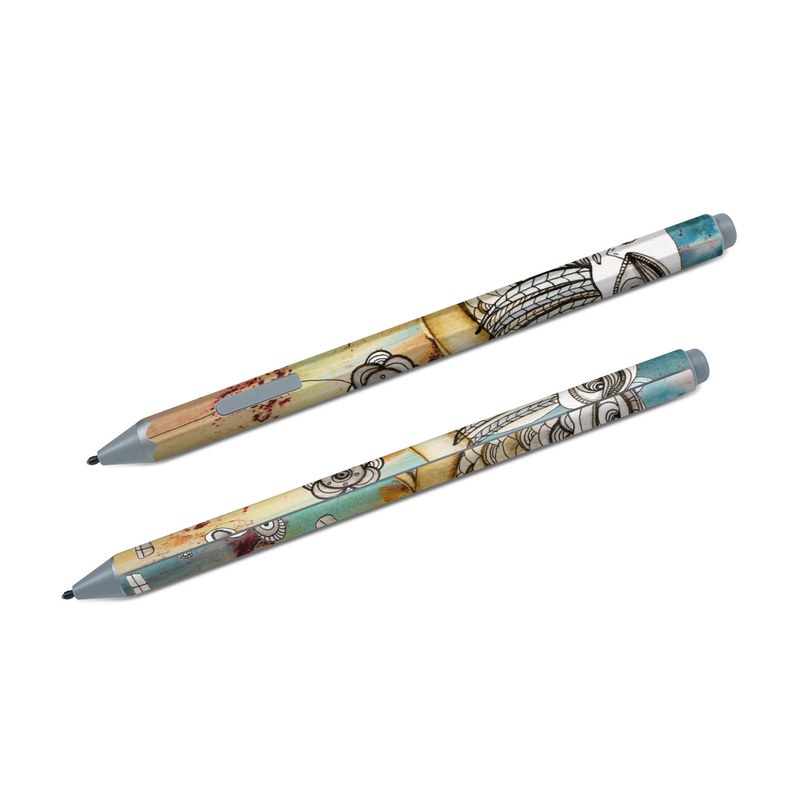 Microsoft Surface Pen Skin design of Owl, Pink, Illustration, Art, Visual arts, Watercolor paint, Organism, Modern art, Graphic design, Pattern, with gray, red, green, black, blue, purple colors